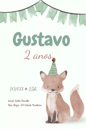 Convite Aniversário Raposinha do Bosque para Editar Online