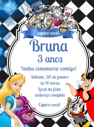Convite de Aniversário Alice no País das Maravilhas para Editar