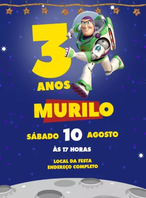 Convite de Aniversário Buzz Lightyear Toy Story para Editar