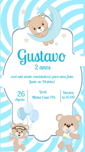 Convite de Aniversário Ursinho Fofo para Editar Online