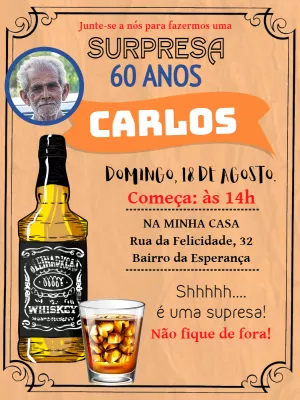 Convite Aniversário Masculino Whisky com Foto para Editar Online