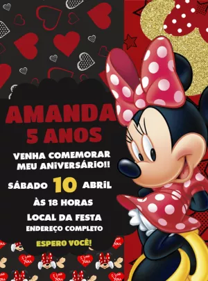 Convite Aniversário Minnie Vermelha para Editar Online