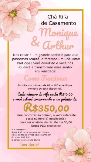 Convite Chá Rifa de Casamento Floral para Editar Online