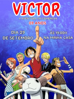 Convite Aniversário One Piece com a Tripulação para Editar Online