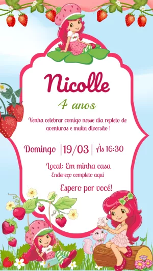 Convite Aniversário Moranguinho para Editar Online