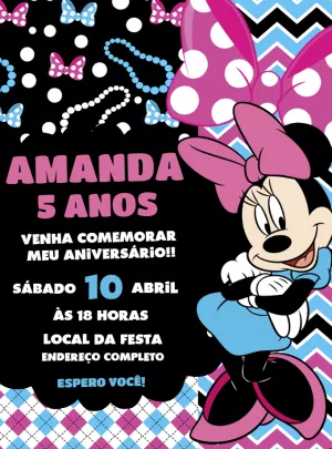 Convite Aniversário Minnie Mouse Rosa e Azul para Editar Online