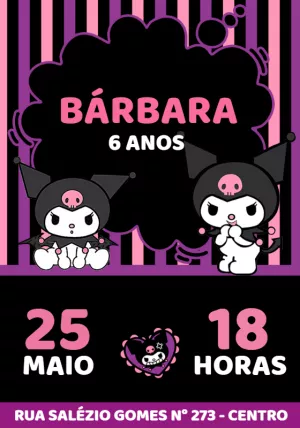 Convite Aniversário Kuromi Editável para Enviar Online