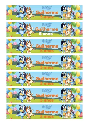 Rótulo de Garrafa Aniversário Bluey e Bingo para Editar Online