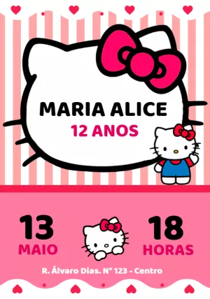 Convite Aniversário Hello Kitty para Editar Online