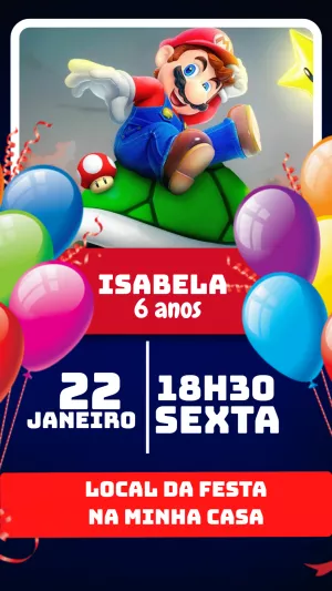 Convite de Aniversário Super Mario para Editar Online