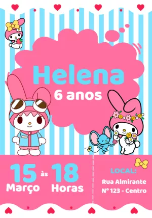 Convite de Aniversário My Melody para Editar Online
