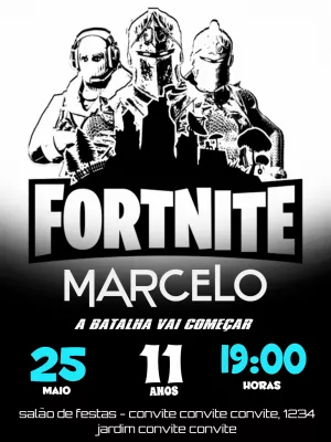 Convite de Aniversário Fortnite com Personagens para Editar