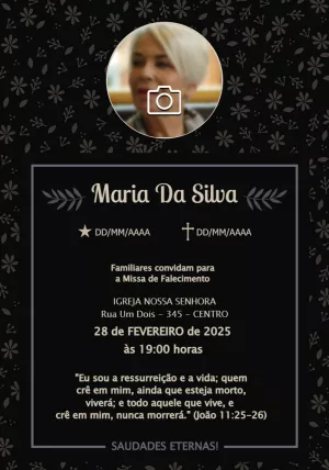 Convite de Missa de Falecimento com Foto para Editar Online