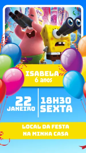 Convite Aniversário Bob Esponja para Editar Online