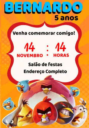 Convite de Aniversário Angry Birds com Personagens para Editar