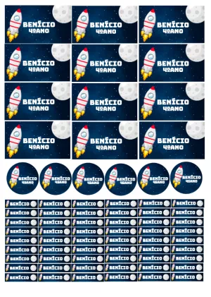 Kit de Etiquetas Escolares Foguete Espacial Editável Online