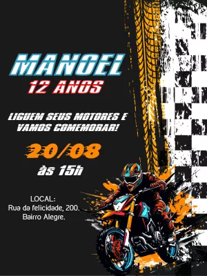 Convite Aniversário Motocross Radical para Editar Online