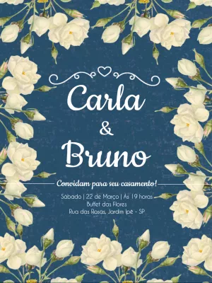Convite de Casamento Floral com Rosas Brancas para Editar Online