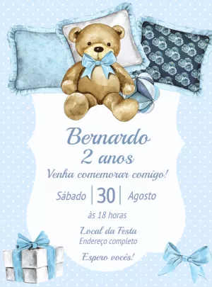 Convite de Aniversário Ursinho Fofo para Editar Online