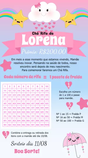 Chá Rifa Chuva de Amor Editável Online para Menina
