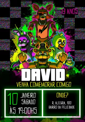 Convite Aniversário Five Nights at Freddy's Editável Online