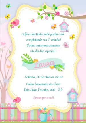Convite Aniversário Jardim Encantado para Editar Online