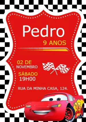 Convite de Aniversário Carros do Relâmpago McQueen para Editar