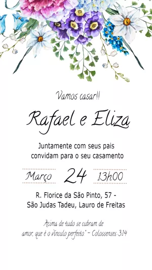 Convite de Casamento Floral Aquarela para Editar Online
