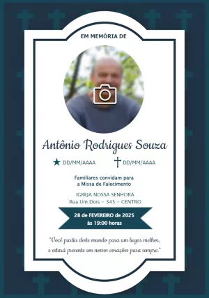 Convite de Missa de Falecimento com Foto para Editar Online