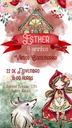 Convite Aniversário Chapéuzinho Vermelho Fofo para Editar