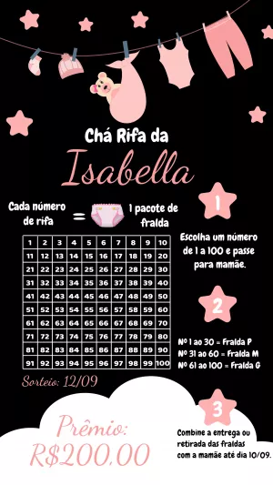Convite Chá Rifa Ursinha Rosa para Editar e Imprimir