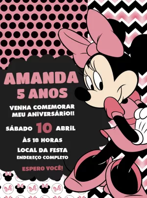 Convite de Aniversário Minnie Rosa para Editar Online
