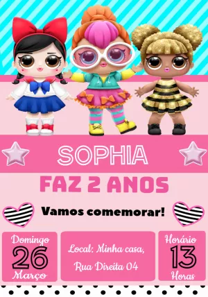 Convite Aniversário Bonecas Lol Surprise para Editar Online