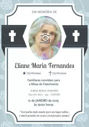 Convite de Missa de Falecimento com Foto para Editar Online