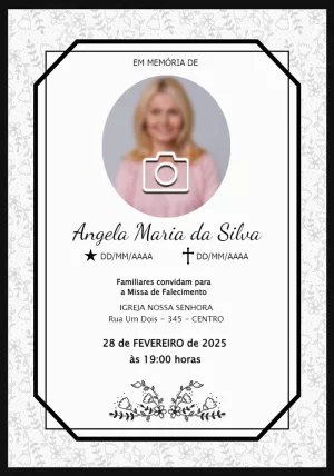 Convite de Missa de Falecimento com Foto para Editar Online