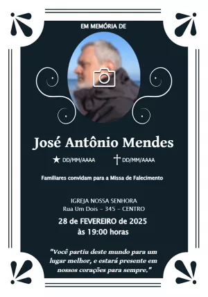 Convite Missa de Falecimento com Foto para Editar Online