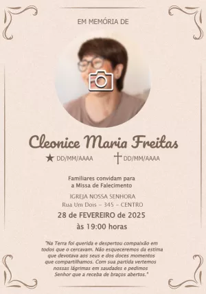 Convite Missa de Falecimento com Foto para Editar Online