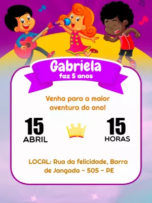 Convite 3 Palavrinhas Aniversário com Personagens para Editar