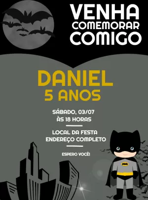 Convite de Aniversário Batman com Herói para Editar Online