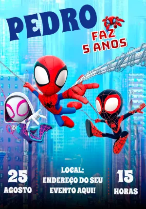 Convite Aniversário Spidey e Amigos para Editar Online
