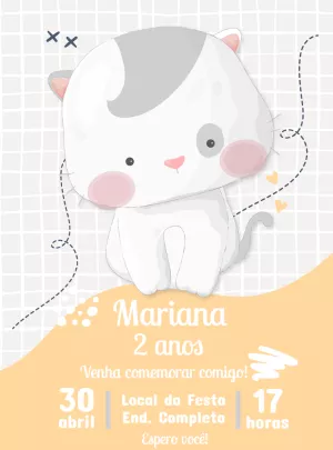 Convite Aniversário Gatinho Fofo para Editar Online