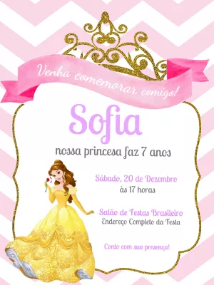 Convite Aniversário da Princesa Bela para Editar Online