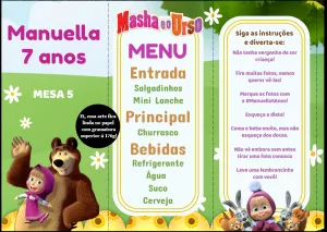 Menu de Aniversário Masha e o Urso para Editar Online