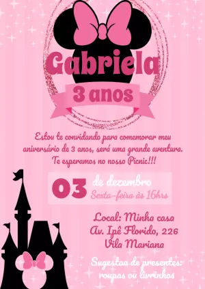 Convite Aniversário Minnie Rosa para Editar Online