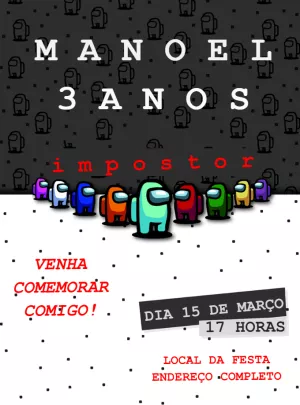 Convite Aniversário Among Us com Impostor para Editar Online
