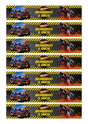 Rótulo para Garrafa Hotwheels Monster Truck Editável Online