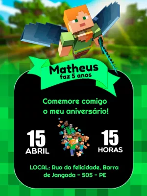 Convite de Aniversário Minecraft para Editar Online