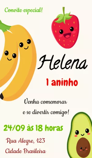 Convite de Aniversário Frutinhas Fofas para Editar Online