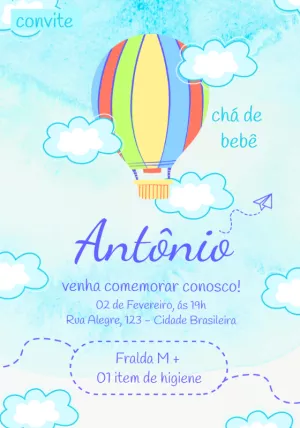 Convite de Chá de Bebê Balão para Editar Online