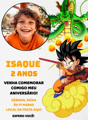 Convite de Aniversário Dragon Ball Z com Foto para Editar Online